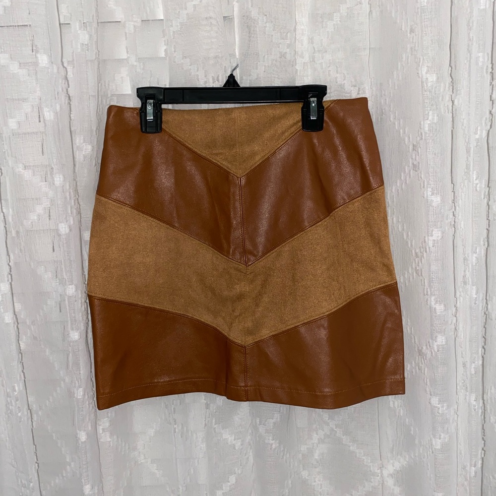 She + Sky Brown & Tan Mini Skirt